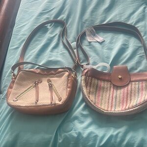 2 Brown and Tan Woven Shoulder Bag